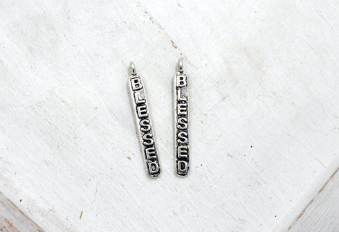 Blessed Charm, 18mm x 4mm, Antique Silver, Sold As 2 Pieces.
